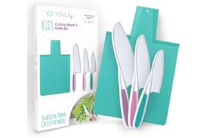 TOVLA JR. Premium Montessori Kid-Safe Knife & Cutting Board Set – Real Kitchen Tools for Toddlers & Young Kids Learning to Cook, Safe & Easy for Begin...