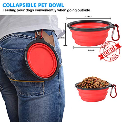 haapaw Two Dog Leash Coupler - 2 Dog Leash Tangle Free, Stretchable from 20 to 35 Inch - Comfortable Handle Dual Dog Leash for 2 Dogs with a Free Collapsible Dog Bowl (Black/red)