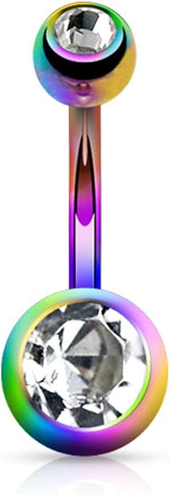 FIFTH CUE 14GA Black Titanium IP 316L Double CZ Barbell Belly Ring