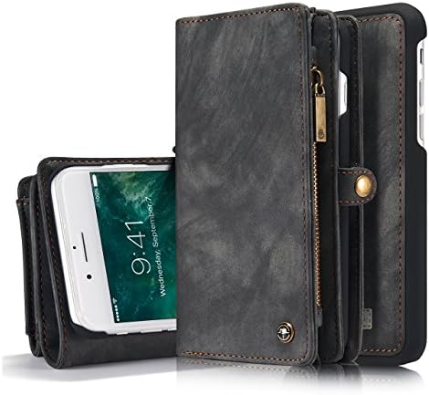 iPhone 7 Case,HIPICB Folio Zipper Purse Leather Detachable Magnetic Case with Flip Cover and Stand [Credit Card Slot][Stand] for Apple iPhone 7 4.7 inch (Black)