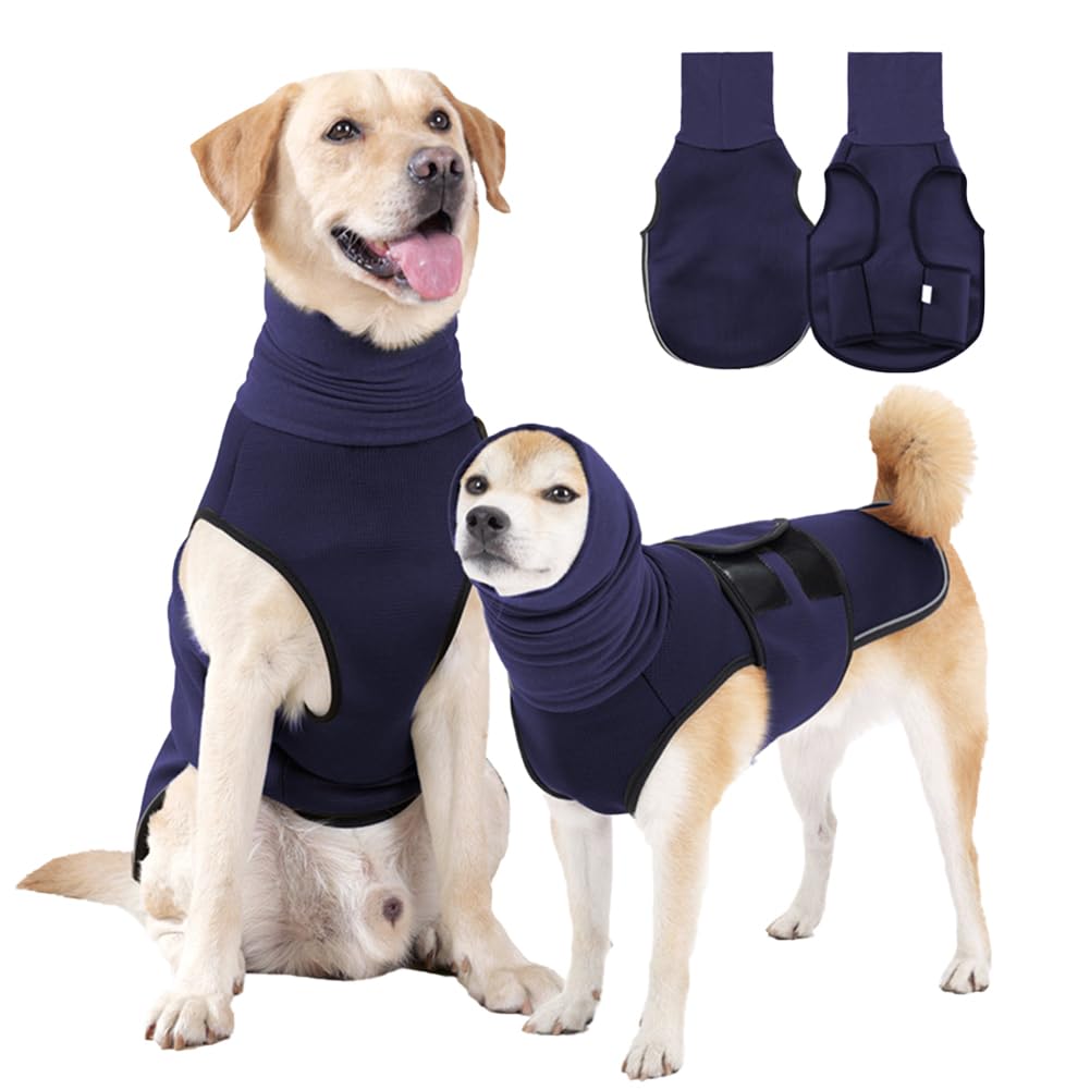 CuteHairy Dog Anxiety Relief Vest, 2 in 1Breathable Dogs Comfort Anxiety Shirts, Puppy Soft Jacket With Reflective Stripe, Anxiety Calming Coat Wrap for Fireworks Thunderstorm Navy Blue M