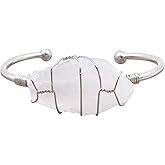 Amethyst Bangle Bracelet, Gold Plated Wire Wrap Natural Purple Crystal February Birthstone Bracelet Cuff for Women, Handmade Adjustable Irregular Raw Gemstone Cuff Bangle