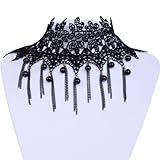 Yazilind Gothic Lolita Sexy Lace Flower Cute Beads Pendant Necklace Choker Necklace 12in