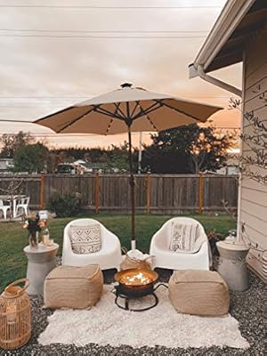 Amazon Com Solar Powered 9 Ft Patio Umbrella With 64 Led Lights Market Outdoor Umbrella With Tilt Crank Umbrella Cover For Garden Lawn Deck Backyard Pool Beige Garden Outdoor
