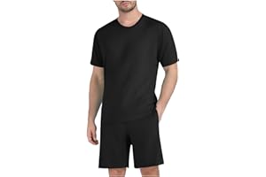 Summer 2 Pieces Outfits for Men Casual Running Workout Short Sleeve T Shirts with Drawstring Shorts Beach Sets