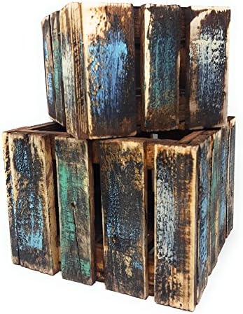 Rustic Farmhouse Shabby Chic Wooden Planter Set Distressed Crate Cottage Style Basket