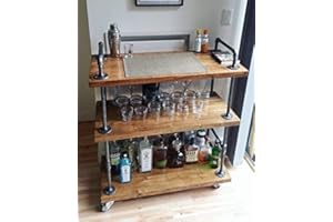 WGX Wood and Metal Wine Rack with Wheels Kicthen Bar Dining Room Tea Wine Holder Serving Cart Furniture