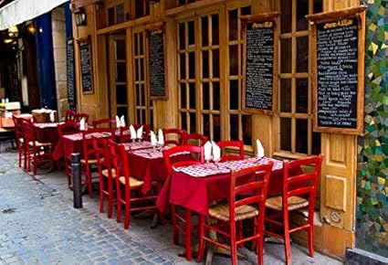 Laeacco French Restaurant Photography Background 7x5ft Eatery Table Street Dinner Glasses Chair Party City Europa Patio Outside Blackboard France Bar