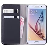 WAWO Samsung Galaxy S6 Case, PU Leather Wallet Flip Cover Case with Credit Card ID/Pocket Money Slot for Samsung Galaxy S6 - Black