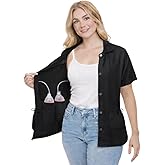 USBD Post Mastectomy Shirt with Drain Pockets Post Op Button Down Collar Shirt Recovery Tops