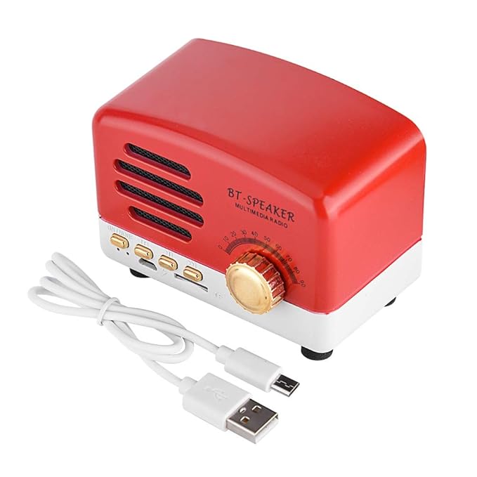 Mugast Altavoz inalámbrico Bluetooth Altavoz Vintage Retro Portátil Bajo Estereo Radio FM Soporte Tarjeta TF/USB (Rojo): Amazon.es: Electrónica