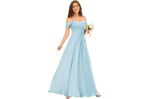 Miao Duo Off Shoulder Long Bridesmaid Dresses 2025 with Pockets A Line Chiffon Formal Dress for Women Wedding MD1201