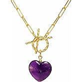 Gempires Gemstone Heart Front Toggle Necklace for Women | Gold Plated Heart Pendant with Paperclip Chain | Hypoallergenic Minimal Statement Jewelry | Carnelian, Green Onyx, Black Obsidian, Lapis Lazuli, Tiger Eye & More