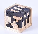 WISDOMTOY 3D Wooden Brain Teaser T-shaped Tetris Blocks Geometric Puzzle Educational Toy for Kids and Adults