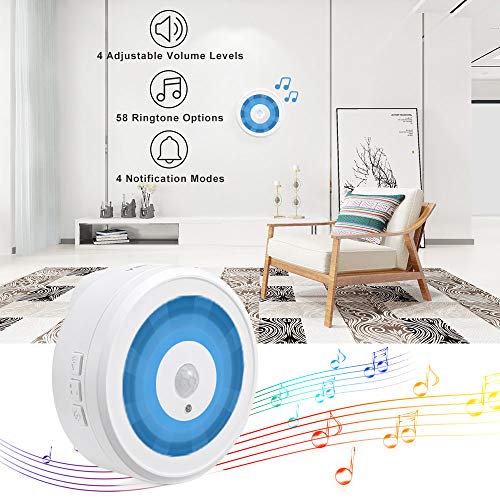 PIR Motion Sensor Alarm, YIROKA Wireless Home Security Driveway Alarm, Motion Detector Alert Kit, Working Range 150M/500FT, Indoor Receiver with Night Light 58 Chimes 4 Volume Levels