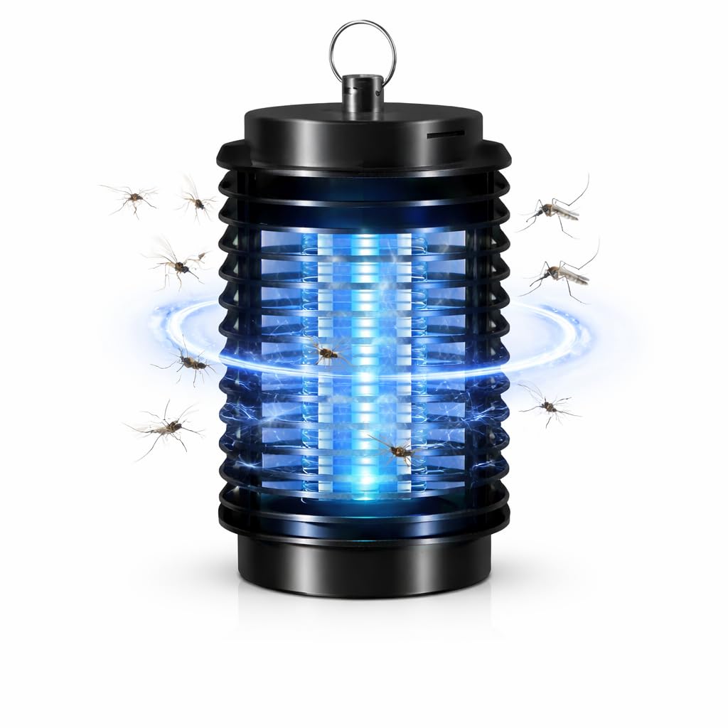 Elektrischer Insektenvernichter mit UV-Lampe – effektive Mückenlampe zur Abwehr von Moskitos, Fliegen und weiteren Insekten – zuverlässige Mückenfalle Fliegenfalle/Mückenabwehr (Rund)