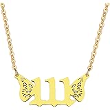 Angle Number Necklace For Women, 18K Gold Plated 111,222,333,444,555,666,777,888,999 Butterfly Wings Pendants Choker Numerolo
