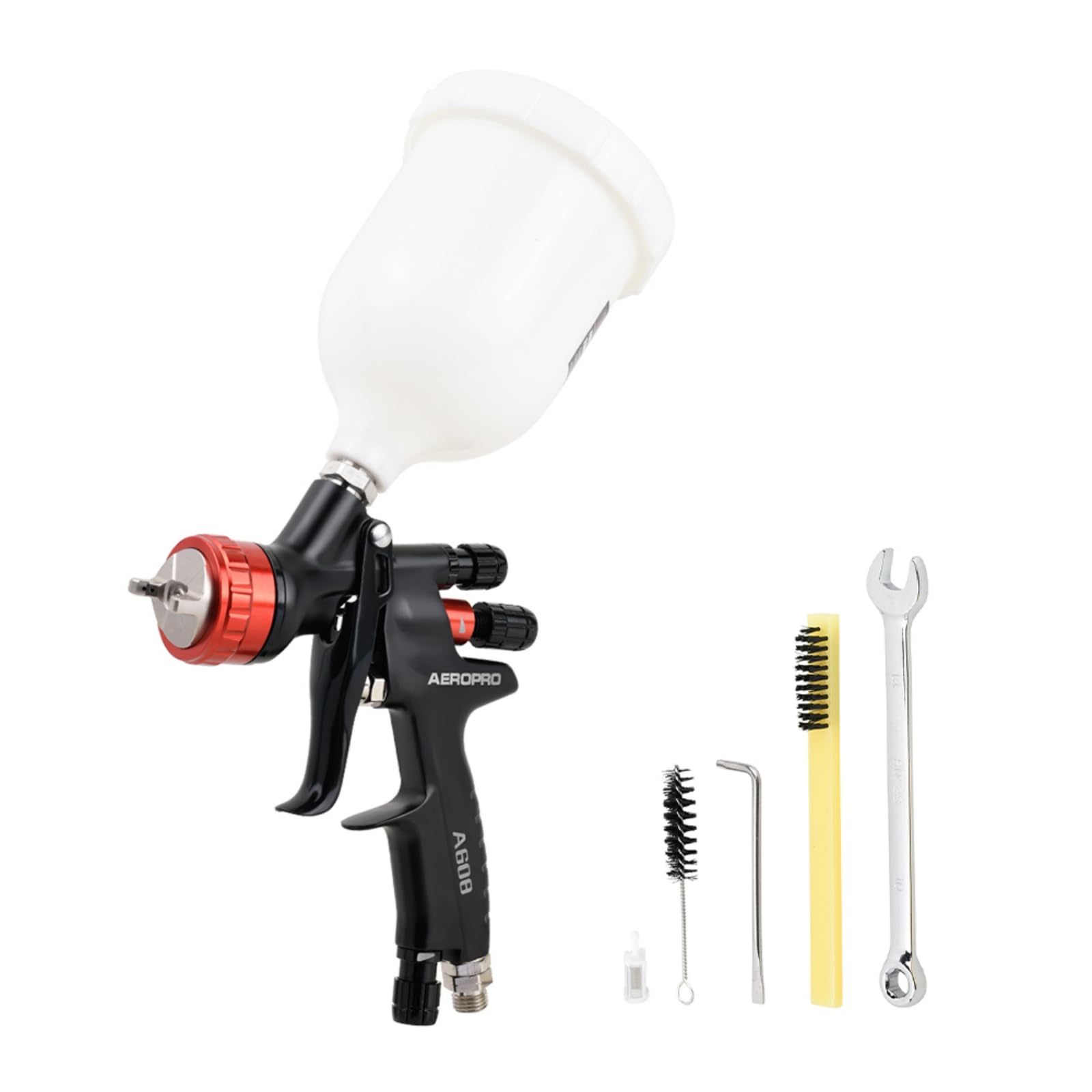 Photo 1 of AEROPRO Tools A608 HVLP Air Spray Gun, 1.3mm Nozzle, 600cc Plastic Cup, Auto Paint Spray Gun, Automotive Paint Gun, Body Repair Paint Spray Guns, Car Paint Gun for Touch Up, Primer, Top Coat