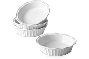 LIFVER Ceramic Pie Pans for Baking 6 Inches, Set of 4 Pie Dish, Pie Plate for Dessert Kitchen, Round Baking Deep Dish Pan for Dinner, Oven, Freezer, & Microwave Safe, 11.6 Ounce