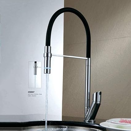 Grifo de cocina, cajón negro de latón macizo pulido cromado, 360