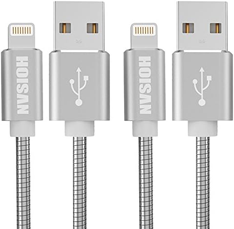 HOISAN Lightning Cable 2 Pack-3.3 ft iPhone Charging Cable Metal Braided iPhone Charger Cord 8 Pin for iPhone X/8/8Plus7/7 Plus/6/6s/6 plus/6s plus/5c/5s/5/SE / iPad / iPod - Silver