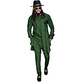 SEA&ALP Men's Fashion Clothes African Shirt and Pant Suit Dashiki Long Sleeve Casual Outfits Blouse Pockets