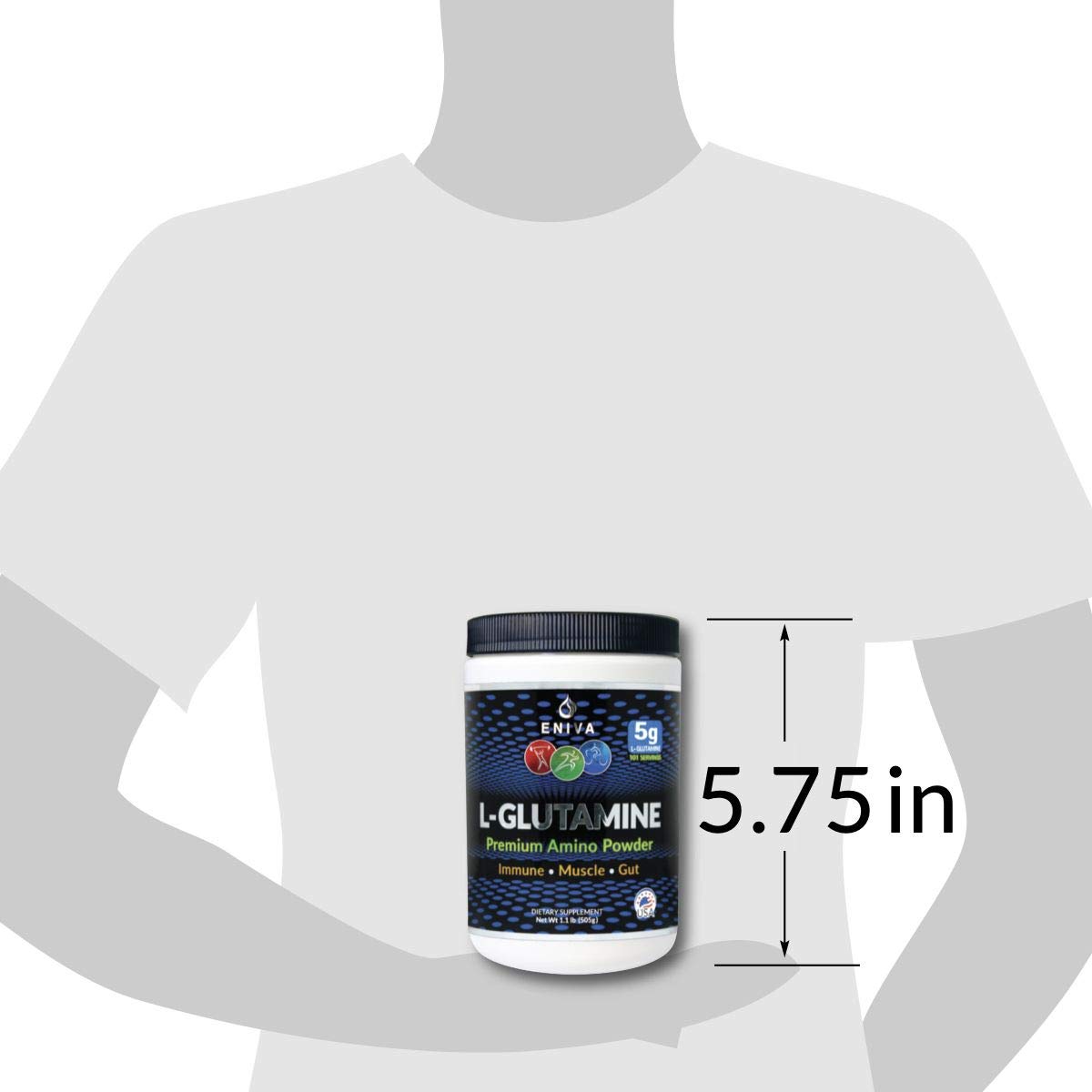 Eniva L-Glutamine Powder, 1.1-Pound, MAX Value 5000MG, 101 Servings. Micronized. Gluten Free. Non-GMO. Soy Free. Zero Sugar. Muscle Recovery, Immune Support and Amino Acid for Gut.