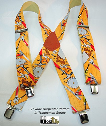 Holdup Brand Tradesmen Series Suspenders in Carpenter Pattern with Jumbo No-slip Clips