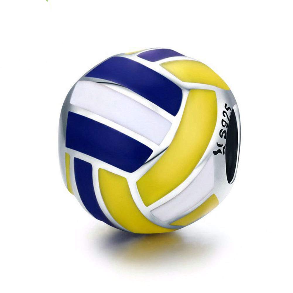 Volleyball Charm with Yellow White Blue Enamel Charms 925 Sterling Silver Sport Charm Ball Charm for Pandora Charm Bracelet