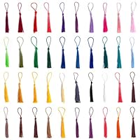 JIUZHU 200 Pcs 13cm/5 Inch Silky Handmade Soft Craft Mini Tassels with Loops for Jewelry Making, DIY Projects, Bookmarks, 40 Colors, 5 Pcs of Each