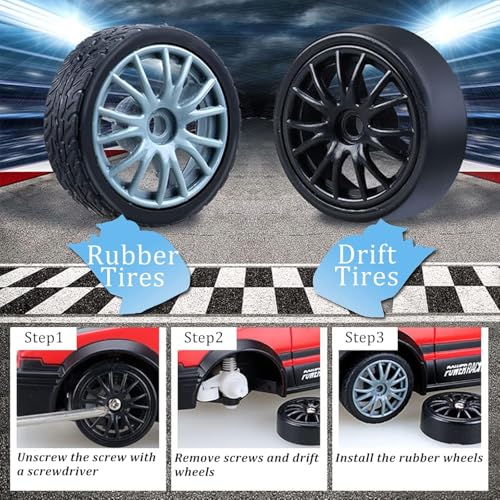 RC Drift Car 2.4GHz 1:24 Scale 4WD High Speed Remote Control Car with LED Lights, Drifting Tires, 2Pcs Rechargeable Batteries