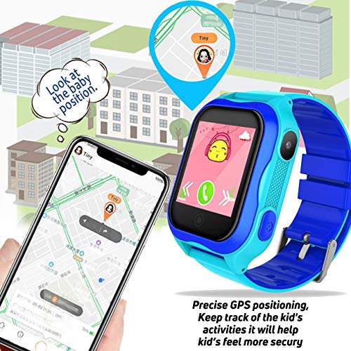 【With FREE SIM Card】Smart Watch Phone for Kids - IP68 Waterproof Smart Watches for Boys Girls Smartwatch GPS Tracker Watch Wrist Android Mobile Cell Phone Best Back to School Gift for Children (blue) - Thumbnail 3