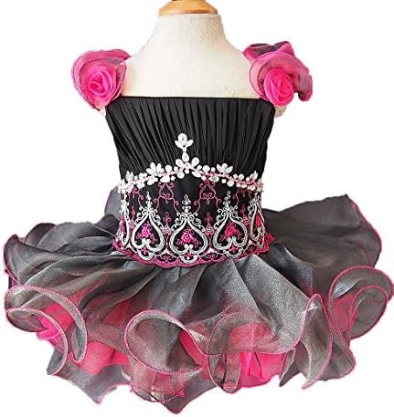 BeiMei Little Girls' Embroidery Cupcakes Rhinestone Mini Pageant Dress 8 US Hot Pink&amp;Black