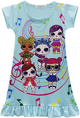 FSBBUT Girls Dress Printed Pattern Design Casual Loose Pajamas Nightgown for Doll Surprised