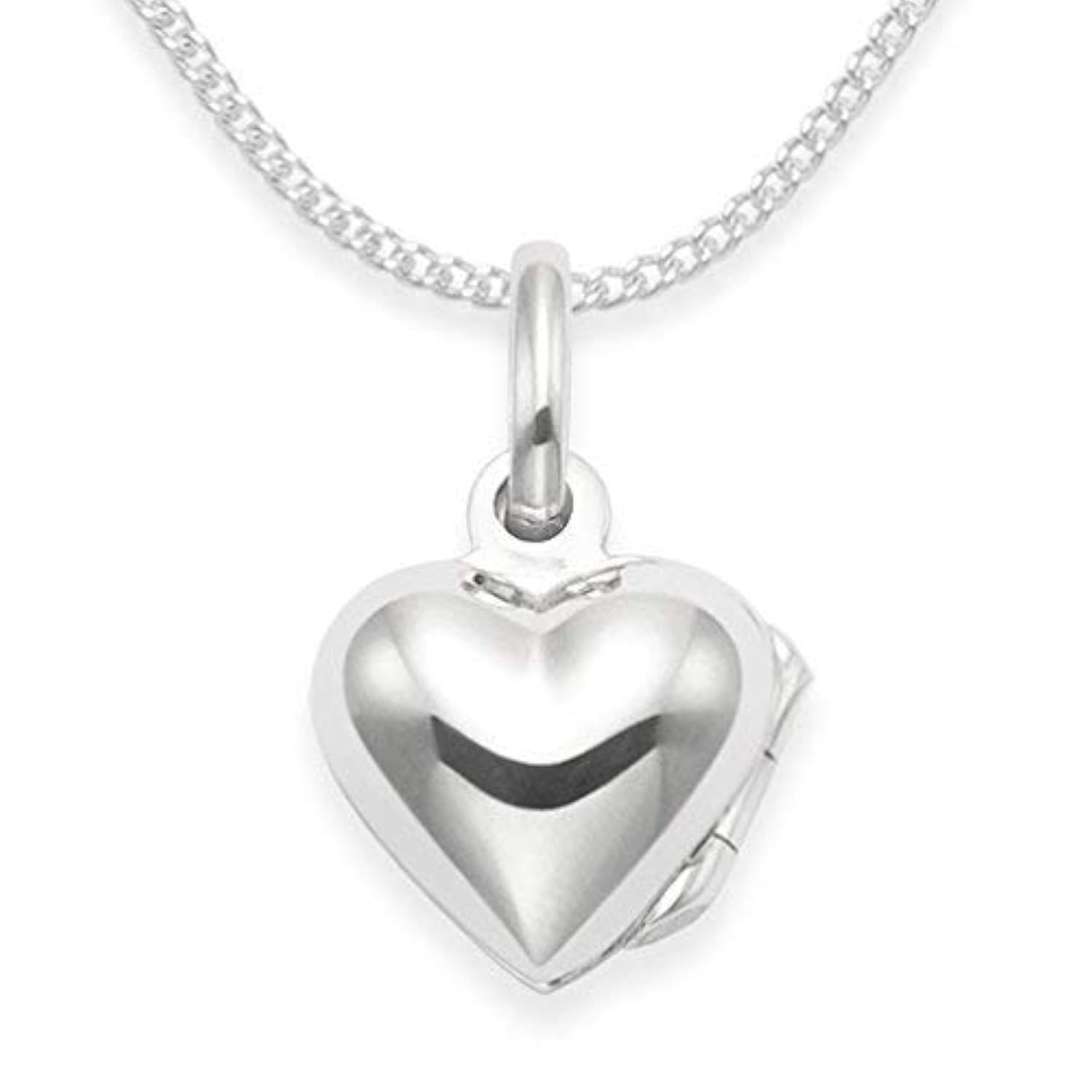 Sterling Silver childrens Heart Locket Necklace on 15" curb chain - Size TINY: 10mm x 9mm (18mm inc. pendant top) - 8019 in B43HN