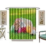 Miki Da Shower Curtains Waterproof Bordeaux Puppy Dog and Newborn Kitten Sleeping Together on Green Grass Fabric Bathroom Decor Set with Hooks Size:W54 x L72 inch