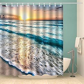 Beach Shower Curtains Summer Waves Seaside Sunset Shower Curtain Waterproof Polyester Fabric Bath Shower Curtains for… 518ZcUXoPkS