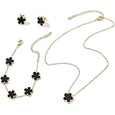 Generic 3 PCS Lucky Clover Necklace Set, 18K-Gold Plated Trendy Lucky Clover Bracelet, Necklace, Earrings Jewelry Set,Gifts for Mom, Wife, Daughter，Friends, Black