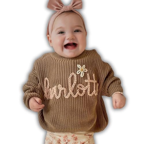 Personalized Hand Embroidered Knit Name Jumper, Custom Infant Christmas Sweater, Chunky Oversized Kids Sweater Multi