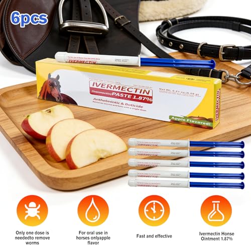 ARELYDU Ivermectin Pasta de Caballo 1,87% desparasitario – Sabor a Manzana para Caballos de hasta 1250 LB, Cuidado Diario para Caballos, Paquete de 6