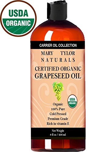 Organic Grapeseed Oil, 8 oz USDA Certified Organic by Mary Tylor Naturals Grape Seed Oil, Cold Pressed, Rich in Vitamins For Hair and Skin