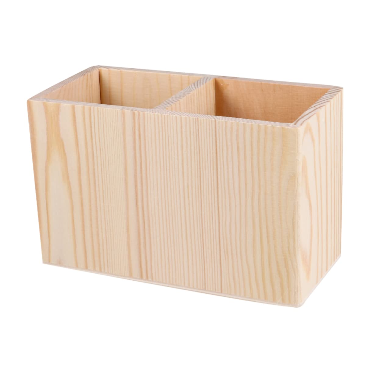 STOBOK Diy Pine Wooden Pen Holder with Two Compartments Small Desk Organizer for Ruler Scissors Stationery Remote Control Office Home Storage Accessories