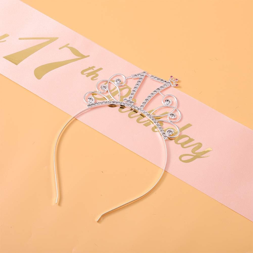 17th Rose Gold Happy Birthday Sash and Tiara Rhinestone Crown Headband for 17th Birthday Party Accessories, Decoration - Image 5