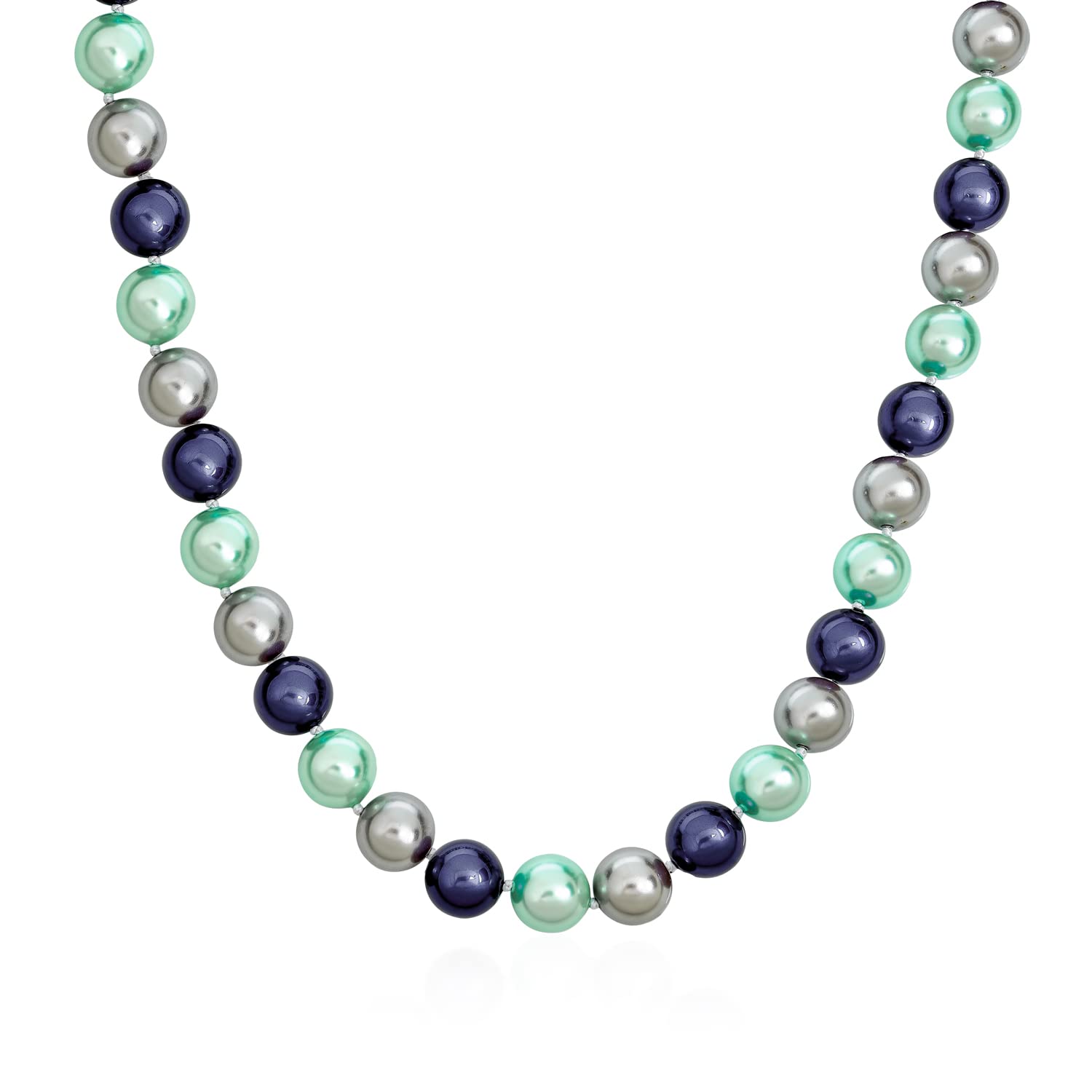 Bling Jewelry Large Hand Knotted Multi Color Blue Grey Shades Shell Imitation Pearl 14MM Strand Necklace For Women Silver Plated 20In โ image 1