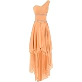 Lemai One Shoulder High Low Ruffles Beaded Prom Homecoming Cocktail Dresses