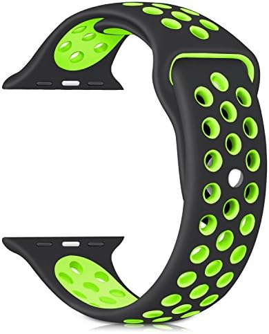 For Apple Watch Nike Band Sports Soft Silicone Replacement Band For Apple Watch Series 3,Series 2,Series 1,Nike +,Sport,Edition,M/L Size (Black and Green, 42MM)