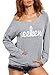 Romwe Women's Sexy Off Shoulder Kangaroo Pockets Long Sleeve Slouchy Sweatshirt Grey S