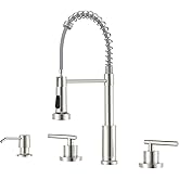 APPASO 4 Hole Kitchen Faucet, 2 Handle Kitchen Faucets with Soap Dispenser, Pull Down Sprayer, 3 or 4 Hole Sink Faucet for Bar, Faucets for Sink, Brushed Nickel