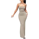 Milumia Women's Scoop Neck Sleeveless Cami Maxi Dress Spaghetti Straps Bodycon Vacation Beach Dresses