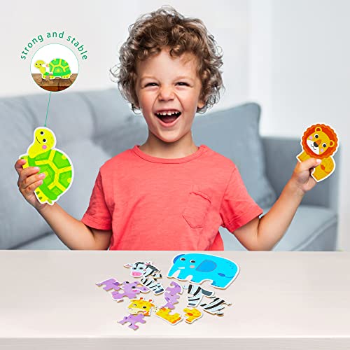 FLYINGSEEDS 6 Packs Safari Animals Shaped Wooden Jigsaw Puzzles for